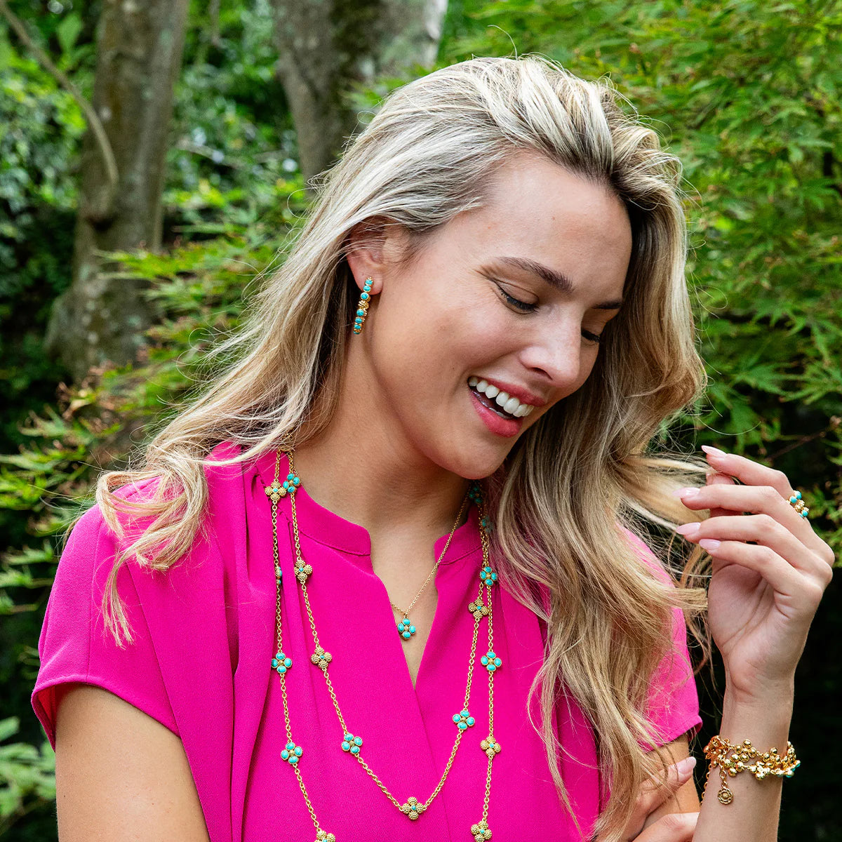Berry Gem Medium Hoop Earrings - Turquoise