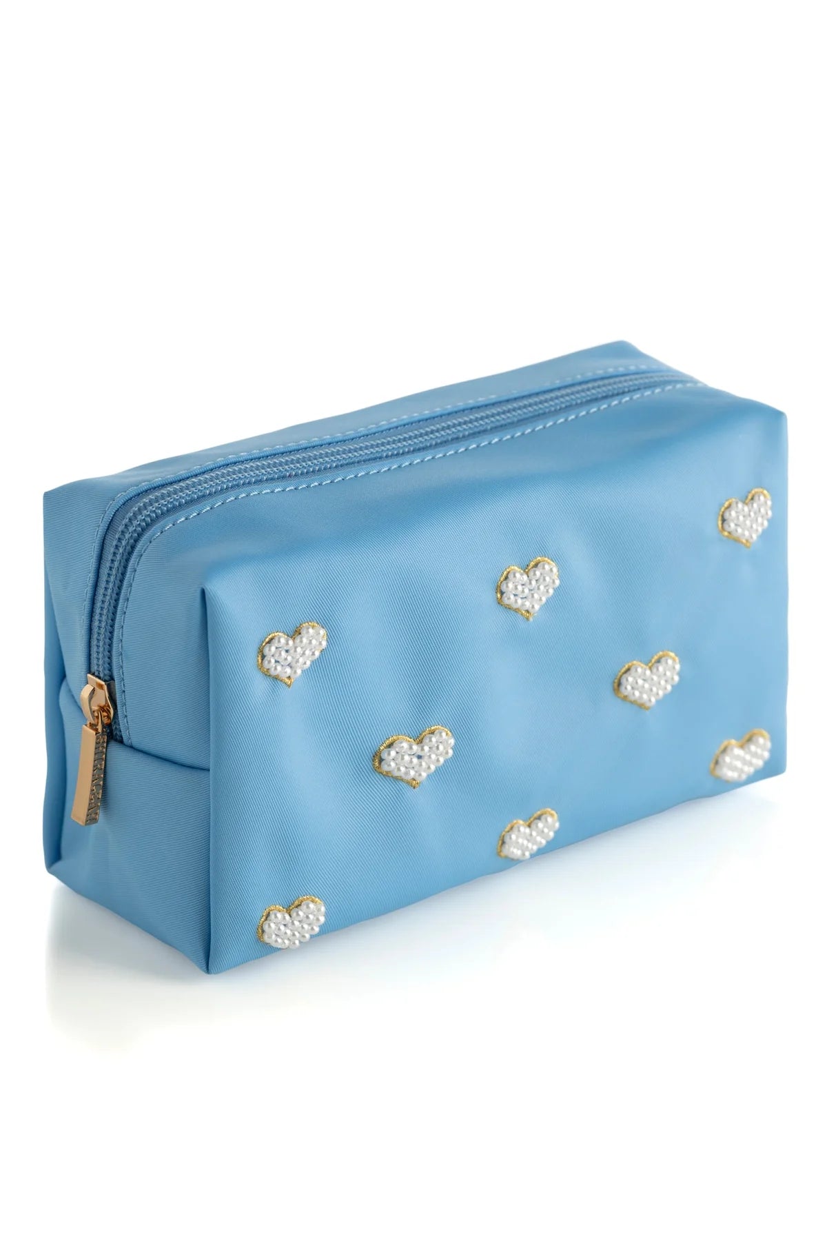 HEARTS ZIP POUCH, BLUE