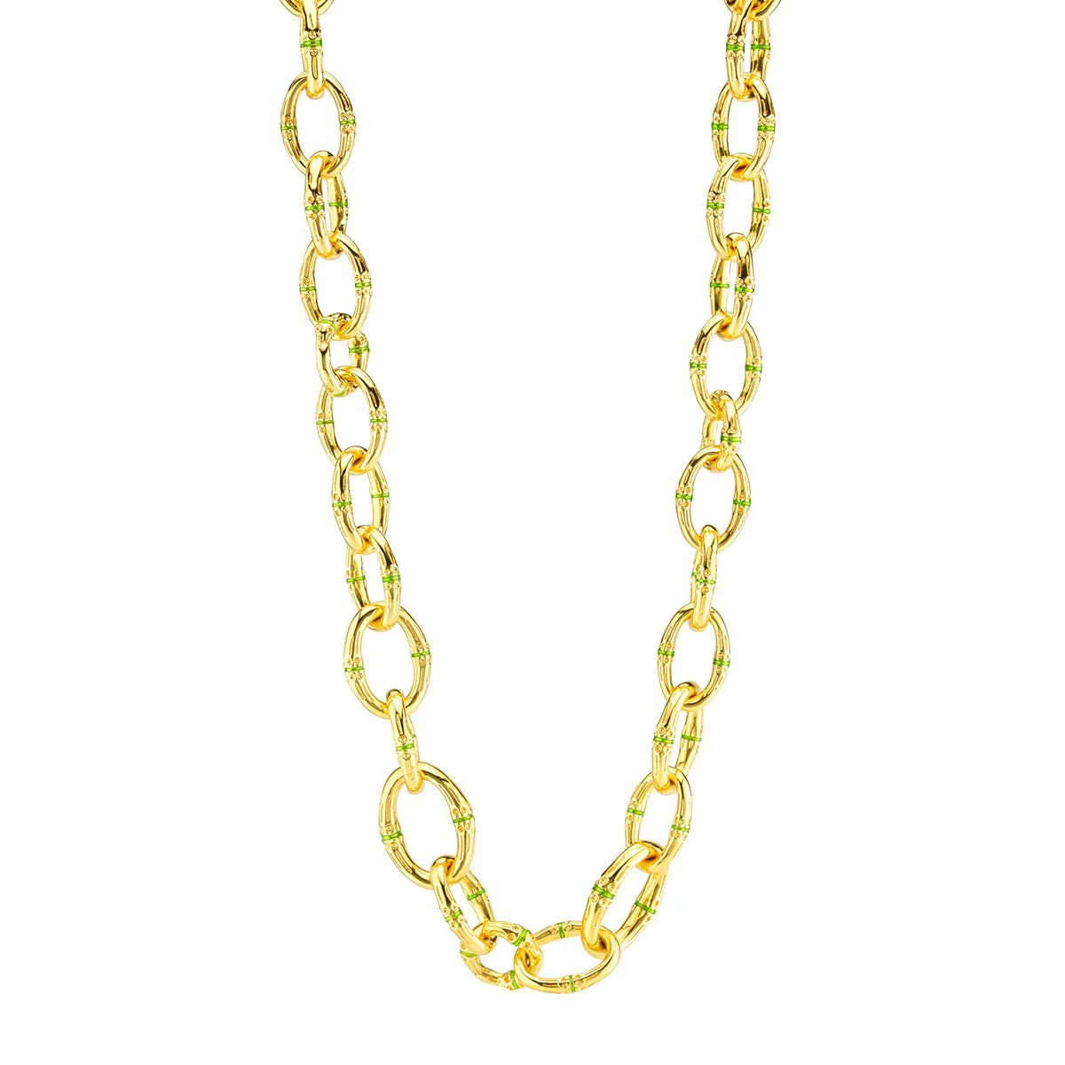 Bangkok Bamboo Link Necklace, 18" Gold/Green Enamel