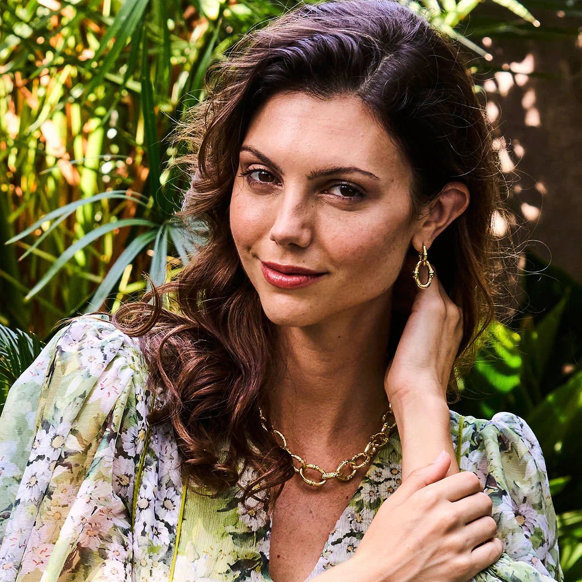 Bangkok Bamboo Link Earrings, Gold/Green Enamel