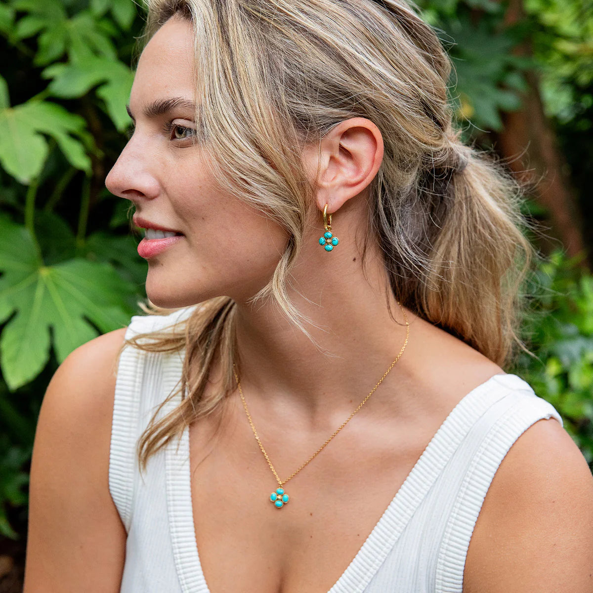 Berry Clover Double Sided Charm, 16" + 2" | Turquoise
