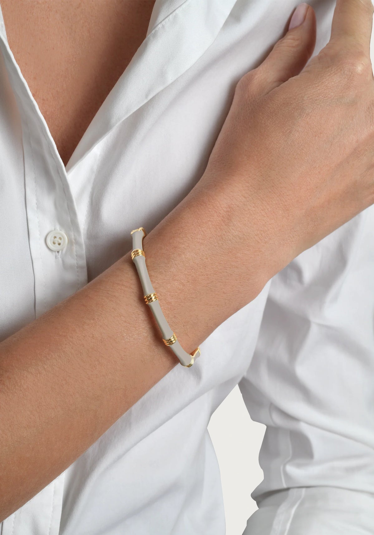 Bamboo Enameled Hinged Bangle - Taupe