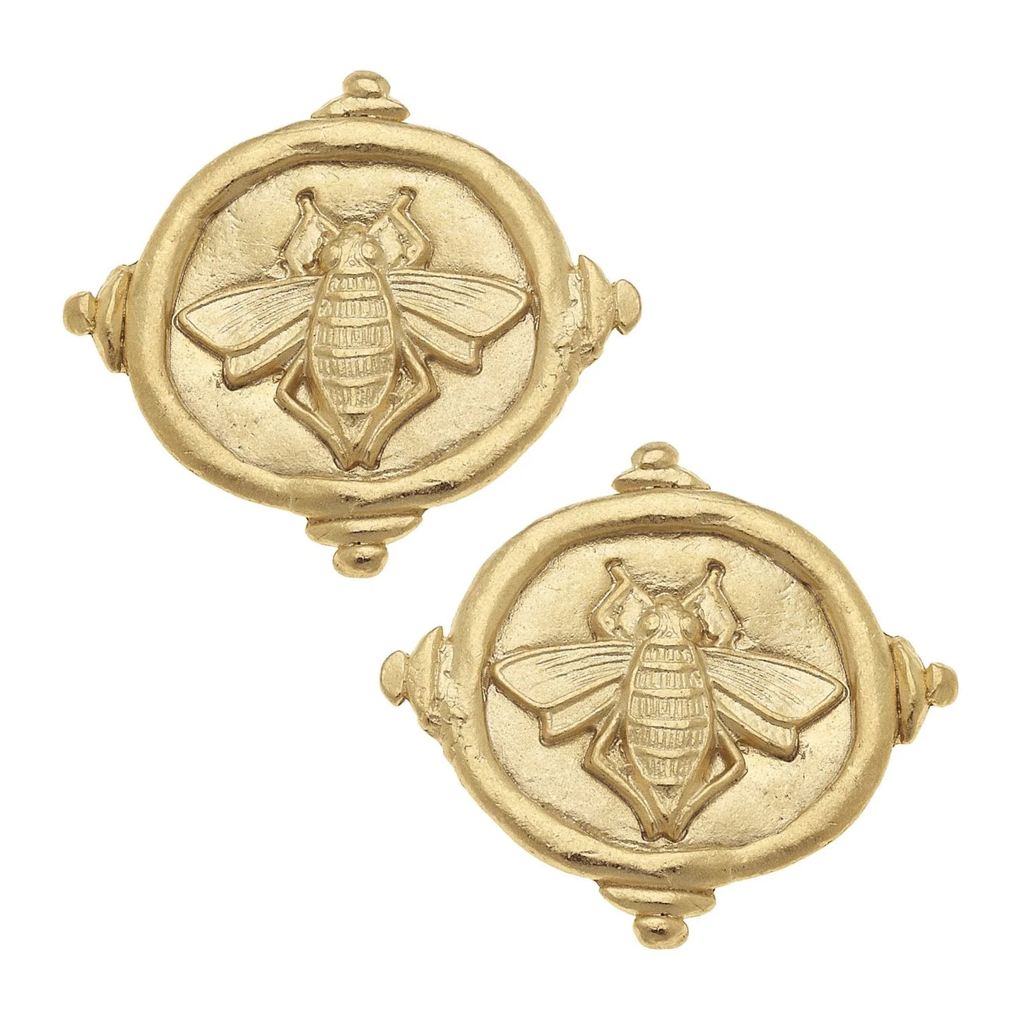 Handcast Gold Bee Intaglio Earring