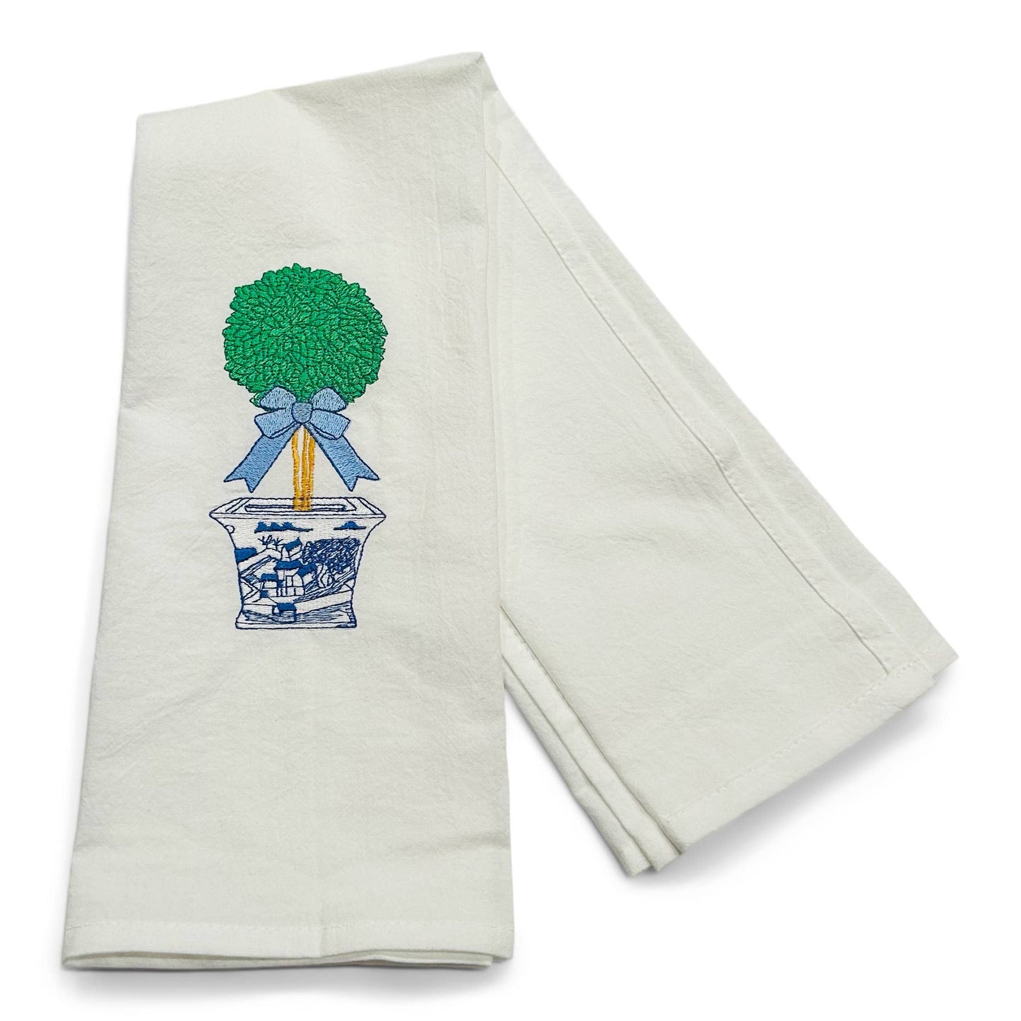Topiary with Blue Bow Cotton Towel