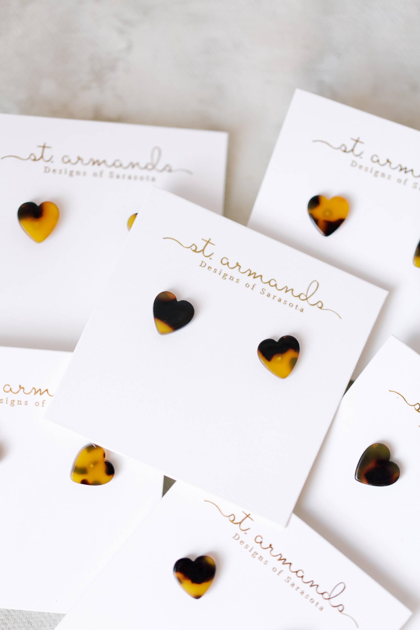 Brown Tortoise Heart Statement Stud Earrings