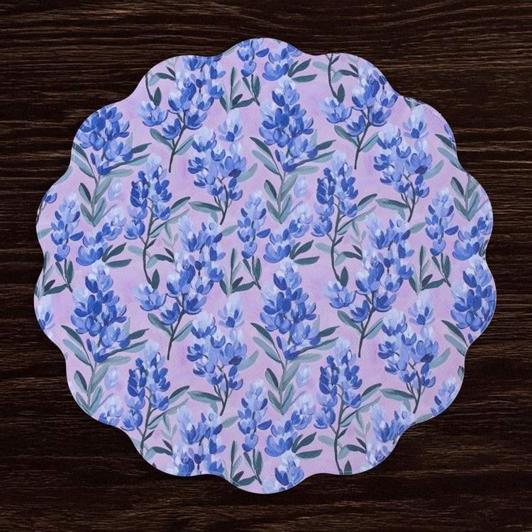 VIDA Bluebells & Flowers Reversible Round Placemat Set | Pink & Green