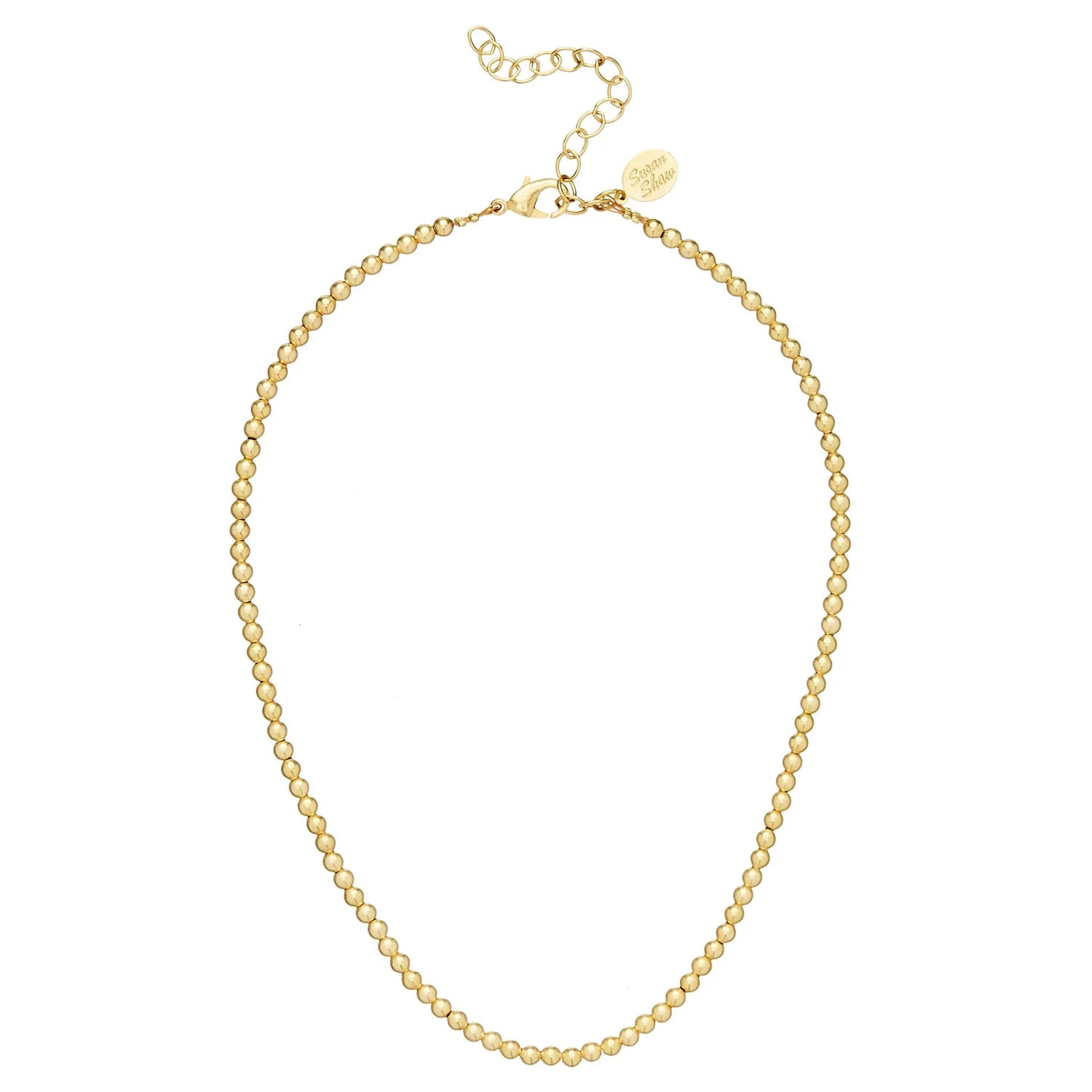 Maggie Necklace | Gold 4mm Beads 15" Chain Necklace with Extender Chain