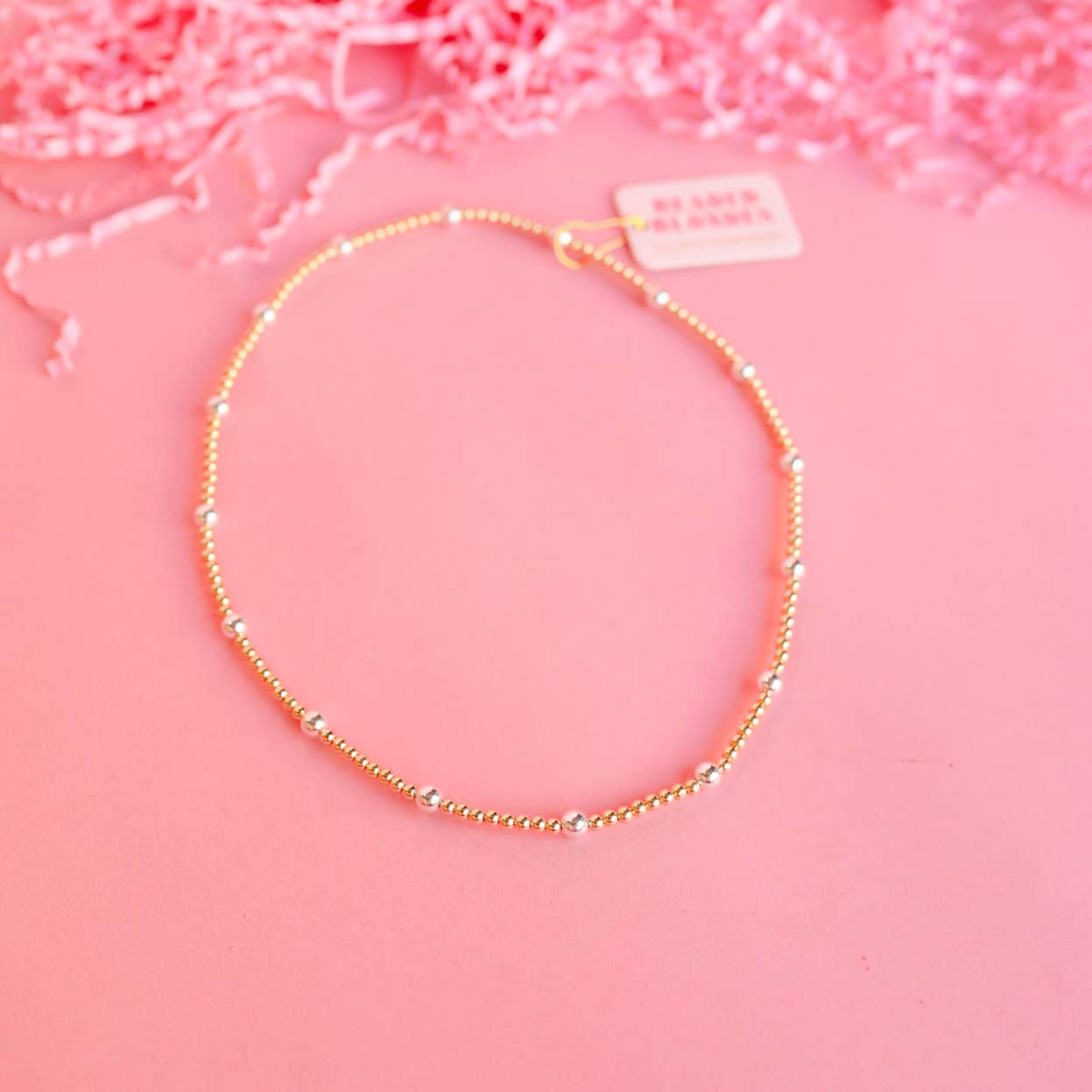 Olive Gold with Silver Beaded Necklace