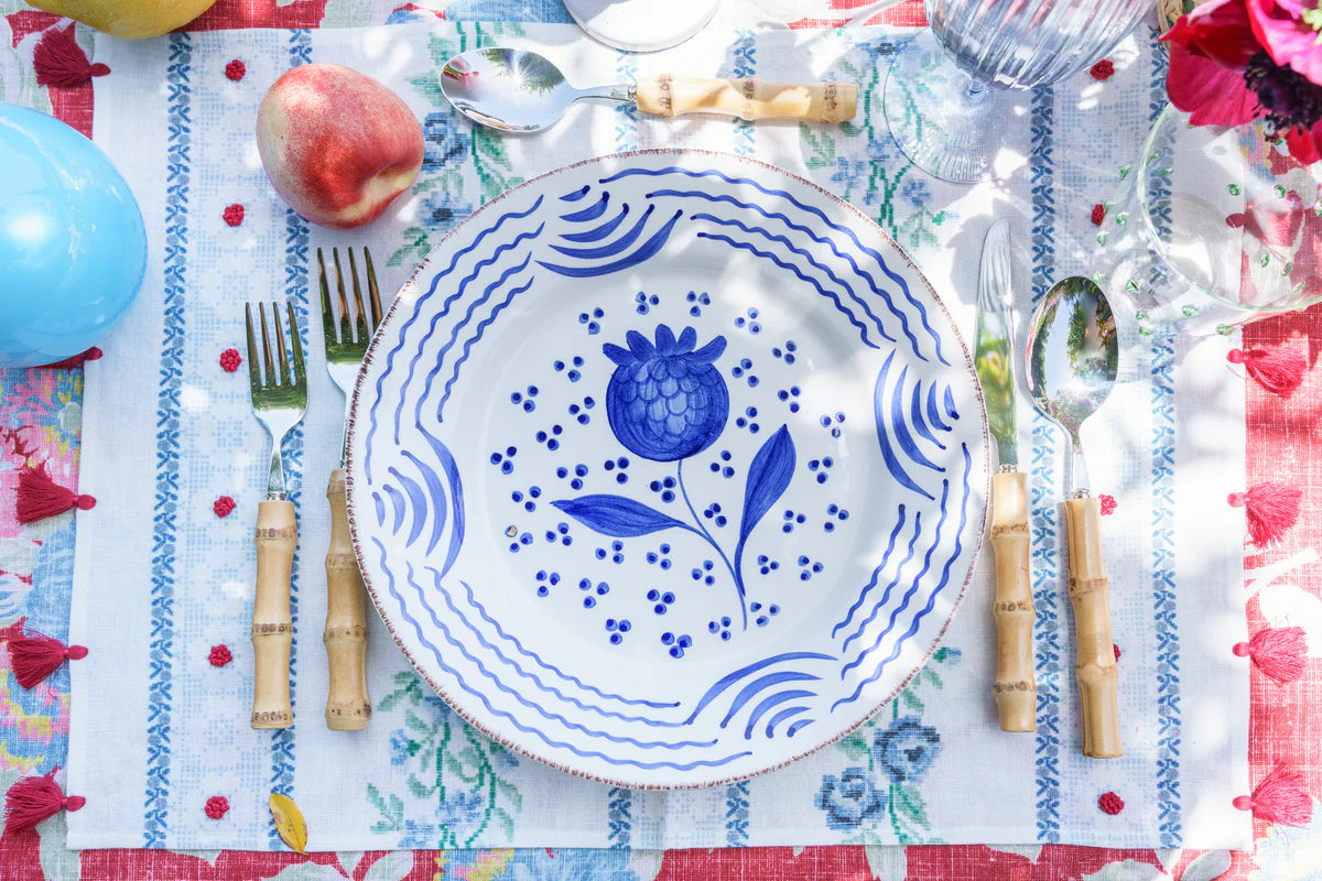 Casa Nuno Blue and White Dinner Plate, Pomegranate/Waves