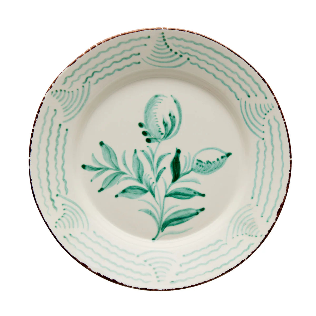 Casa Nuno Green and White Dinner Plate, 2 Flowers/Waves