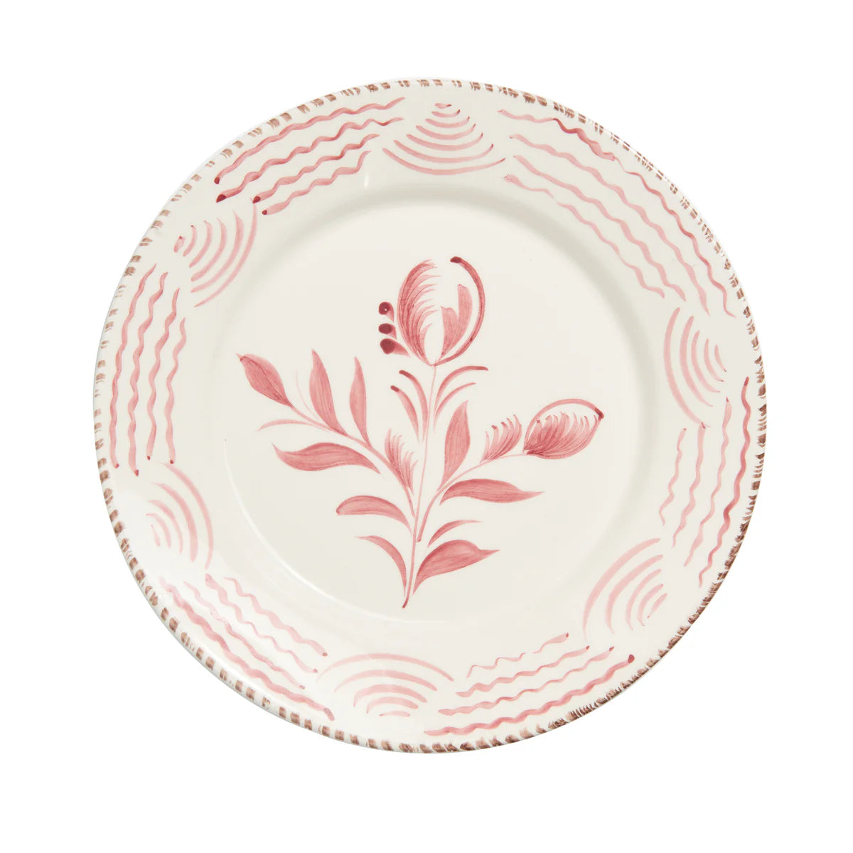Casa Nuno Pink and White Dinner Plate, 2 Flowers/Waves