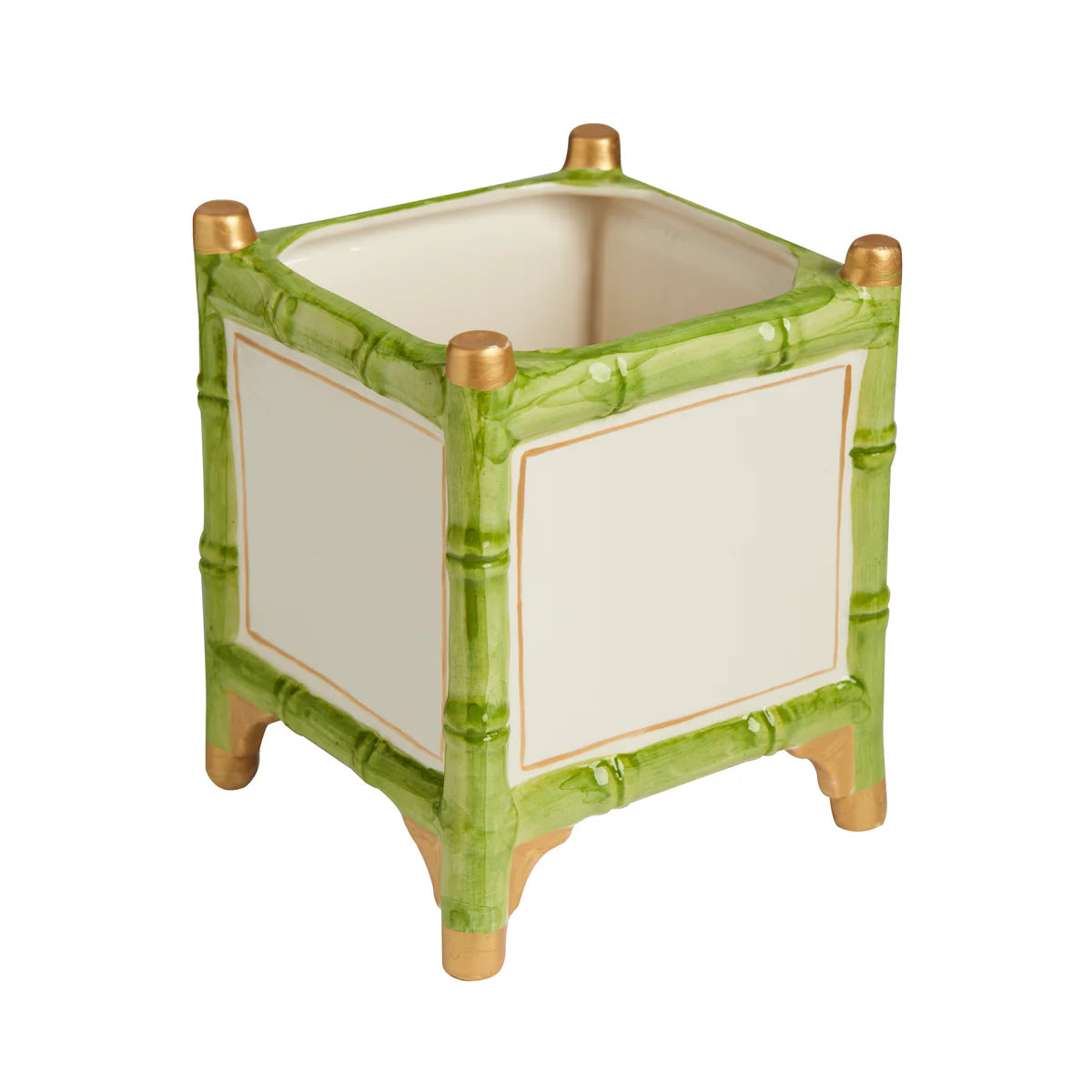 Bamboo Cachepot Green/White, Small