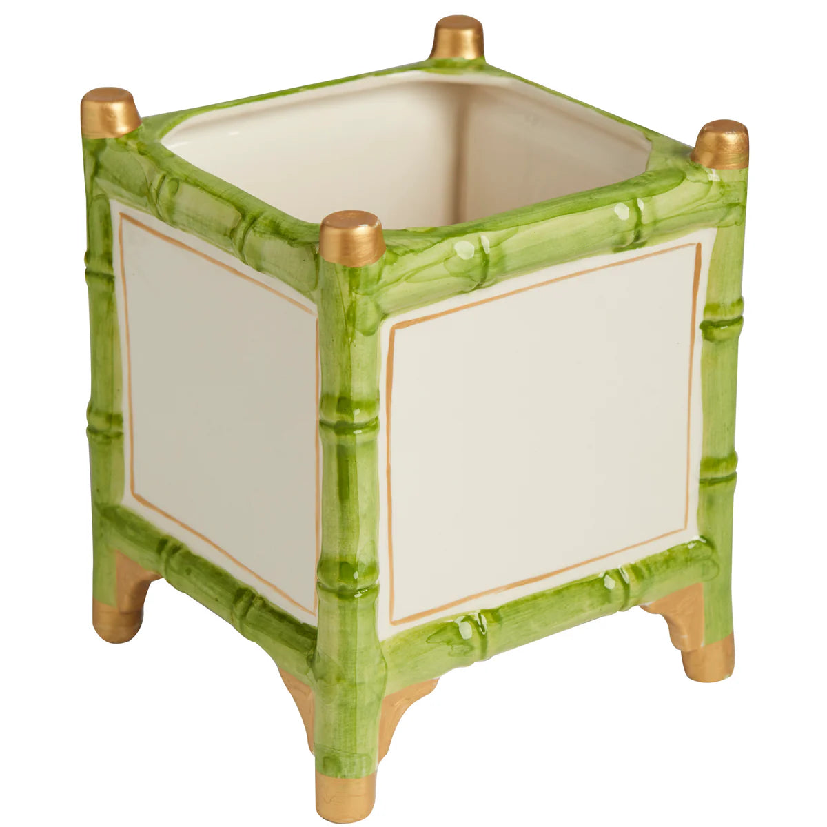Bamboo Cachepot Green/Gold, Large