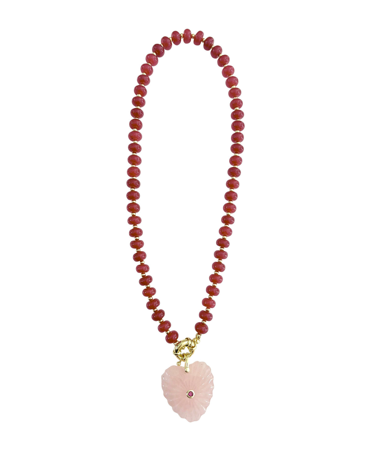 Kendall Beaded Necklace with Heart Pendant - Pink
