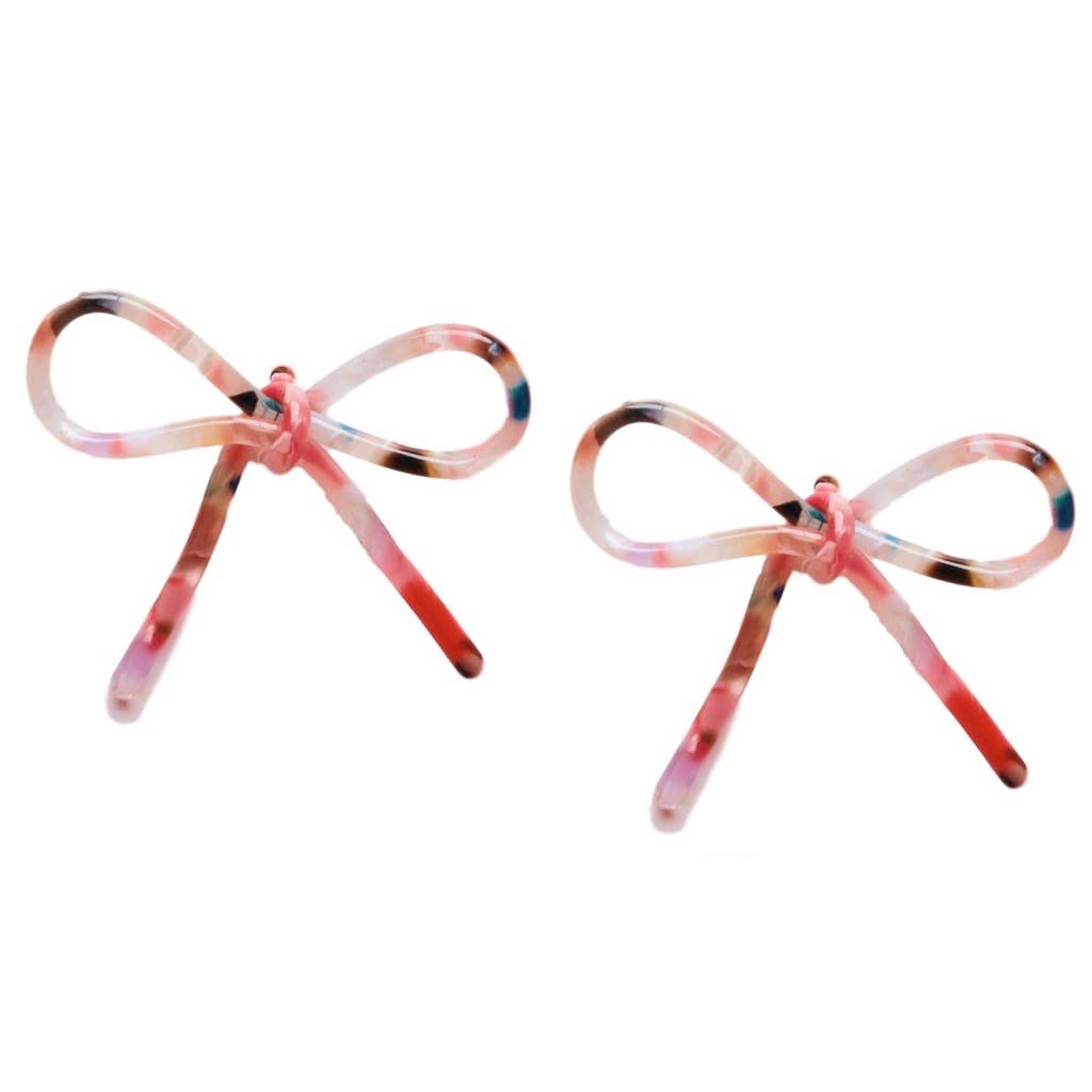 Multi Pinks Bow Statement Stud Earrings