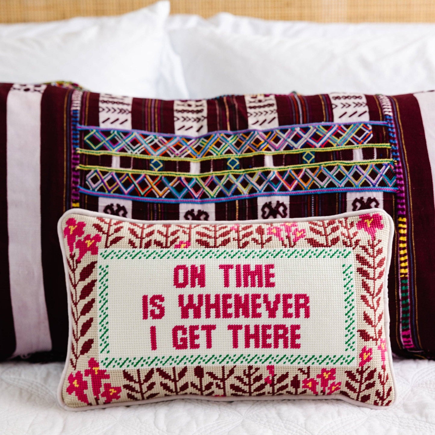On Time Needlepoint PIllow