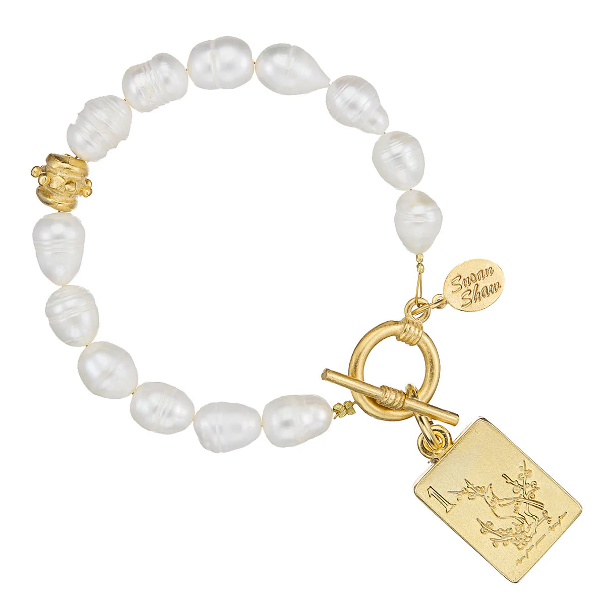 Freshwater Pearl Toggle Bracelet with Mahjong Charm