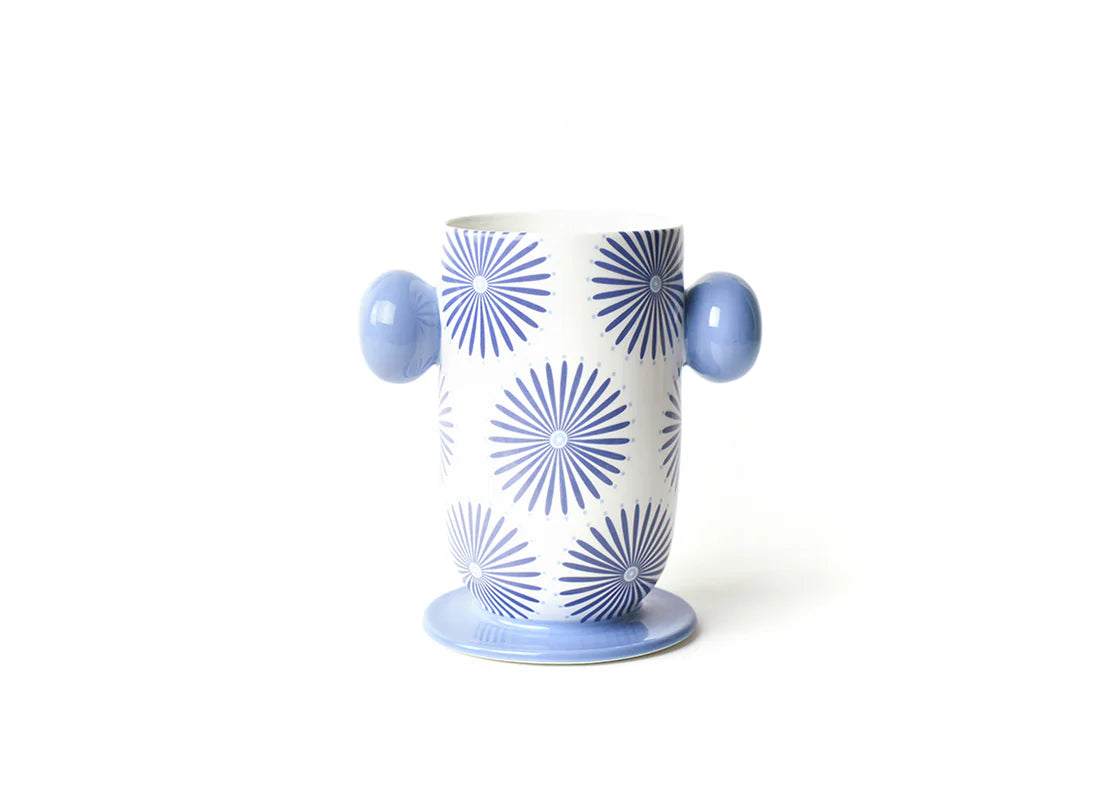 Iris Blue Large Cylinder Vase with Knob Handles
