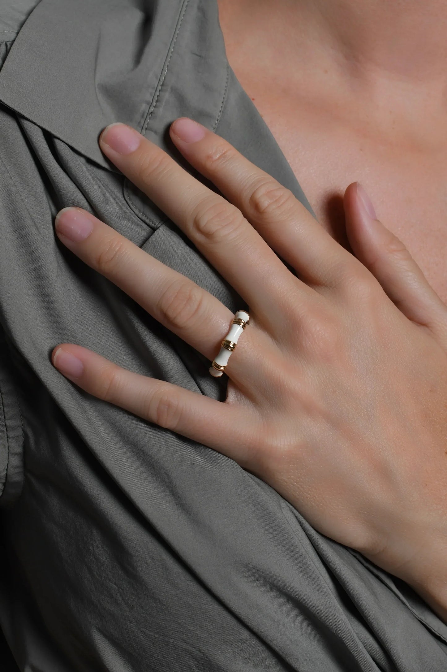 Bamboo Enameled Ring | Creme