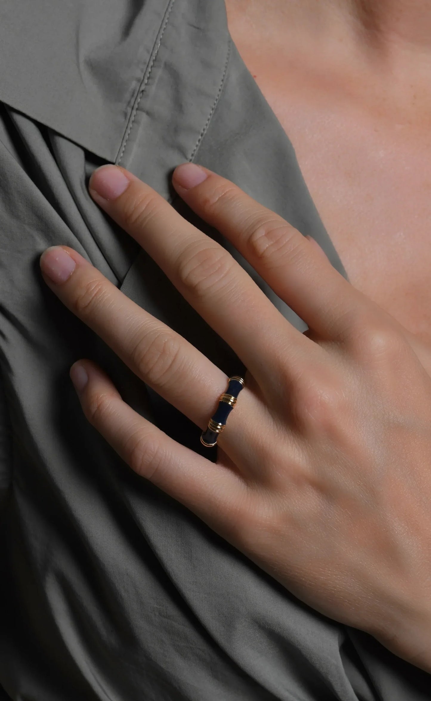 Bamboo Enameled Ring | Atlantic Navy Blue