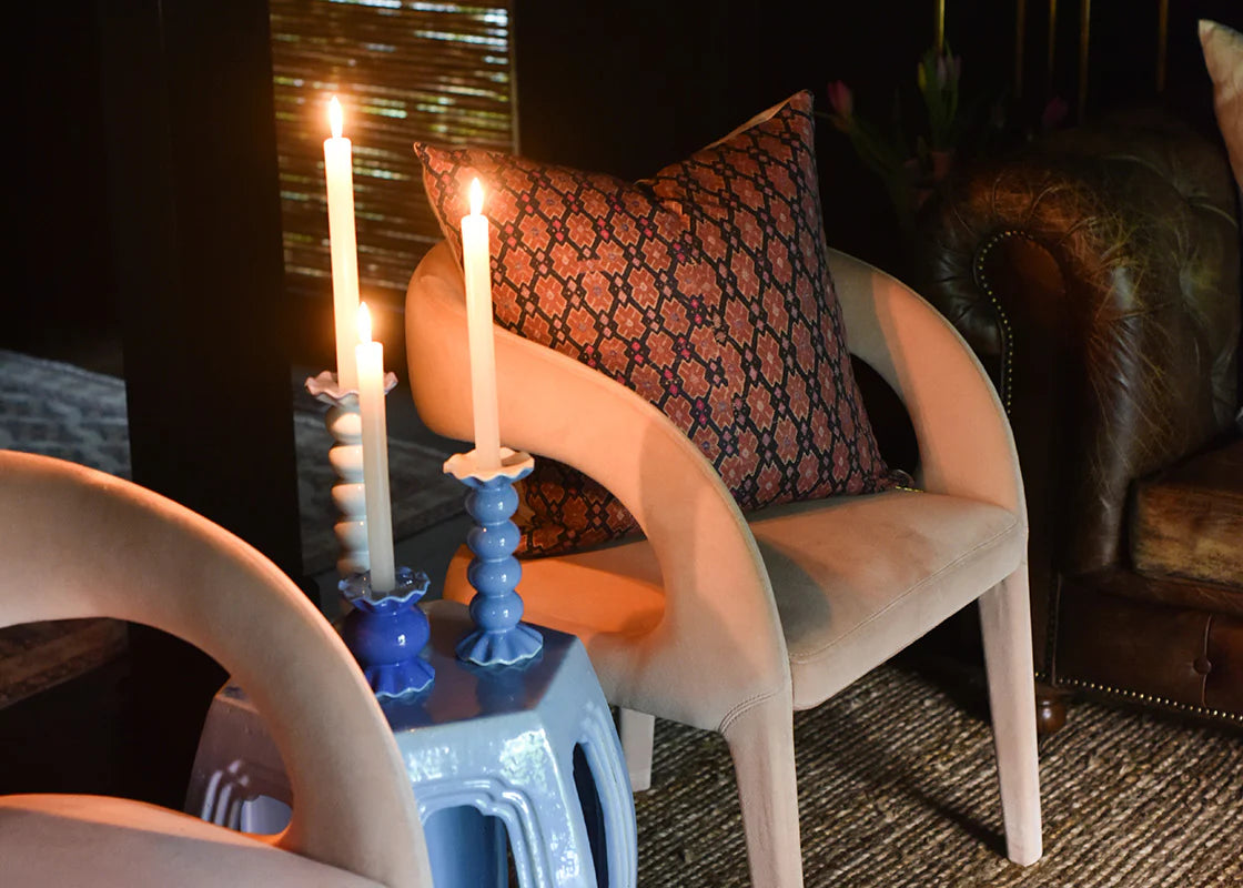 French Blue Medium Ruffle Knobbed Candle Holder