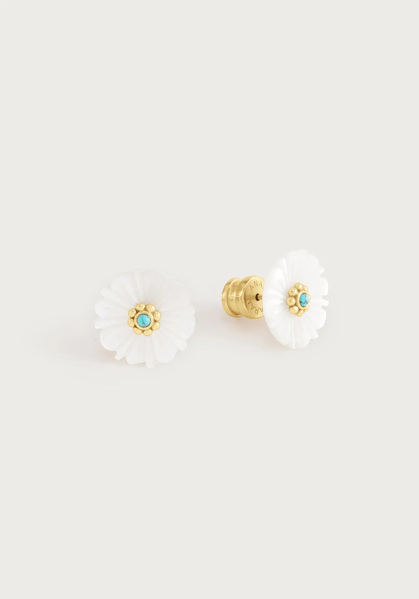Milos Carved Stone Flower Stud Earrings | Pearl