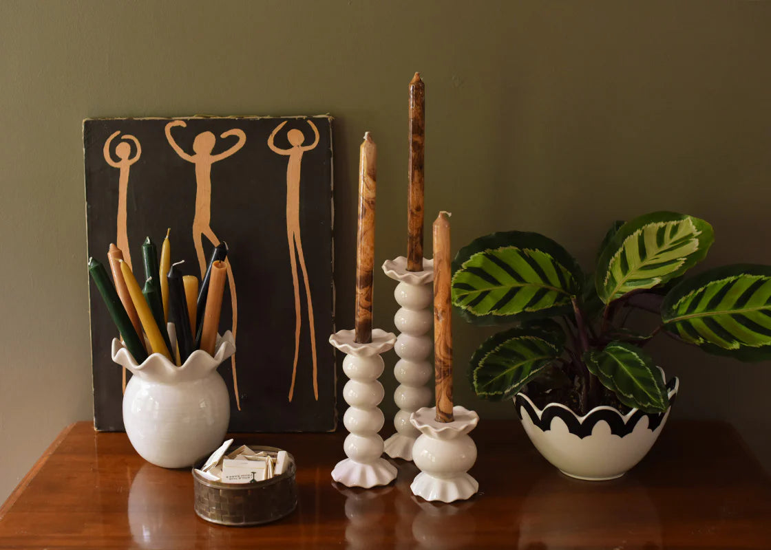Signature White Small Ruffle Knob Candle Holder