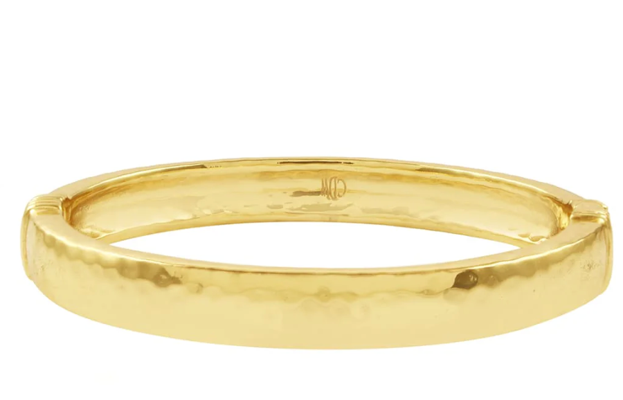 Cleopatra Oval Hinged Bangle - Hammered Gold