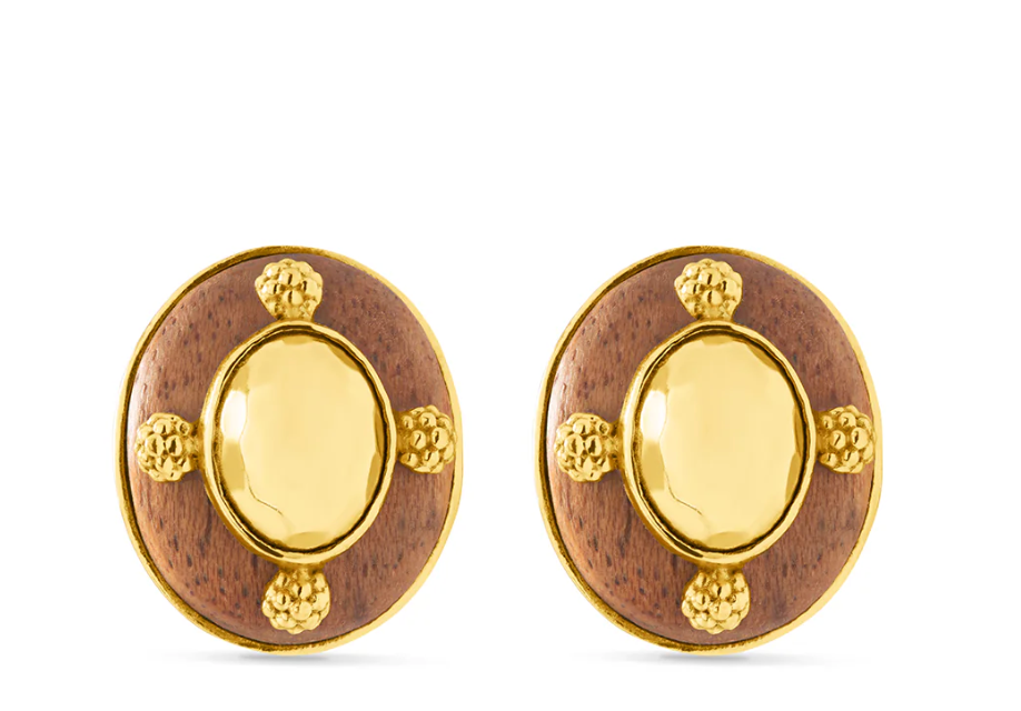Gaia Oval Stud Earrings - Teak/Gold