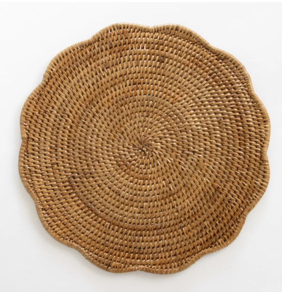 Woven Rattan Scalloped Place Mats | Set of 4