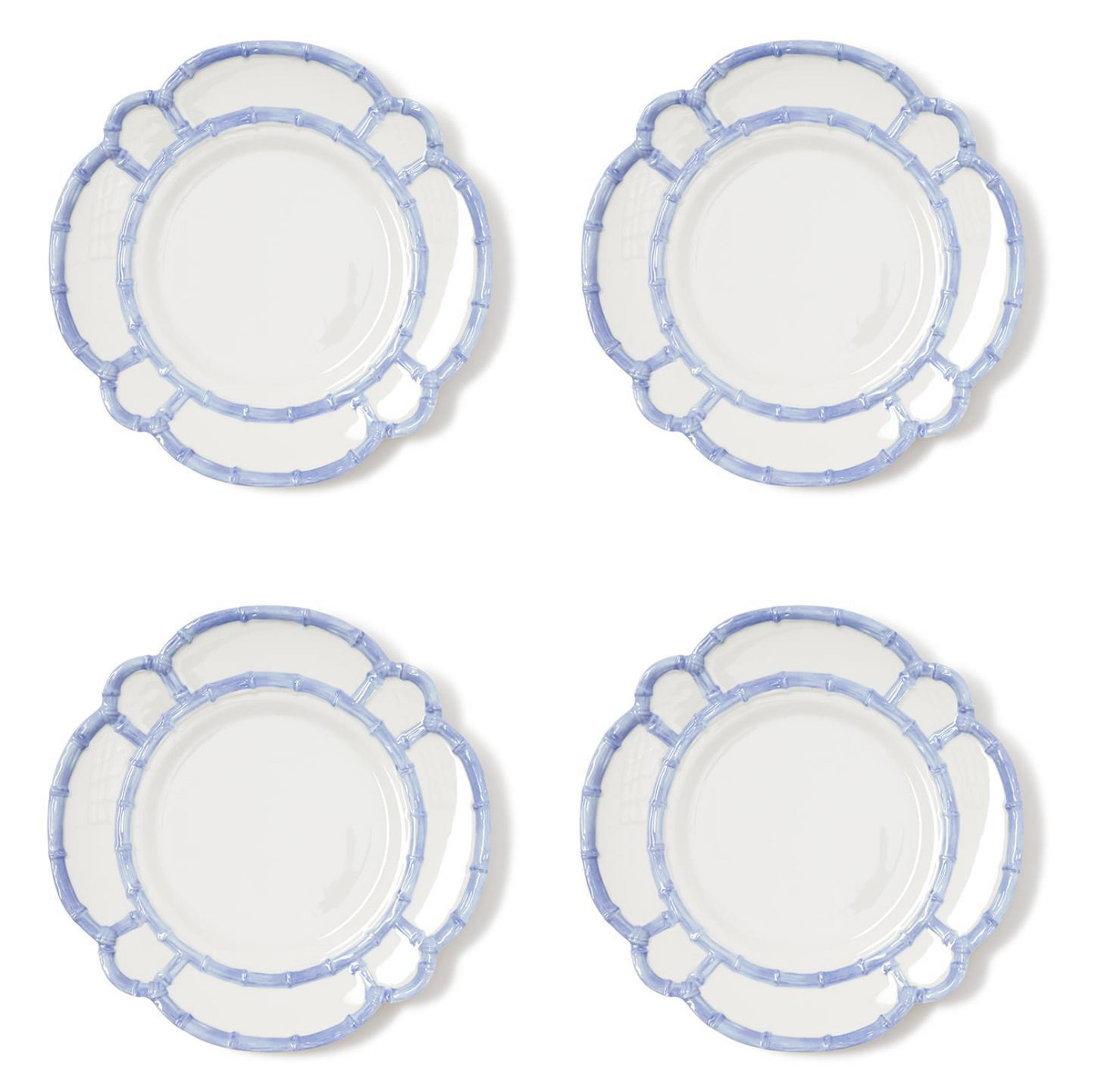 French Blue Bamboo Touch Set of 4 Dinner Plates with Bamboo Rim
