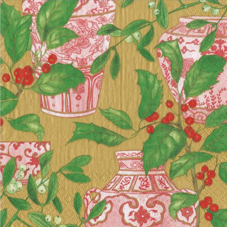 Holly and Porcelain Cocktail Napkins