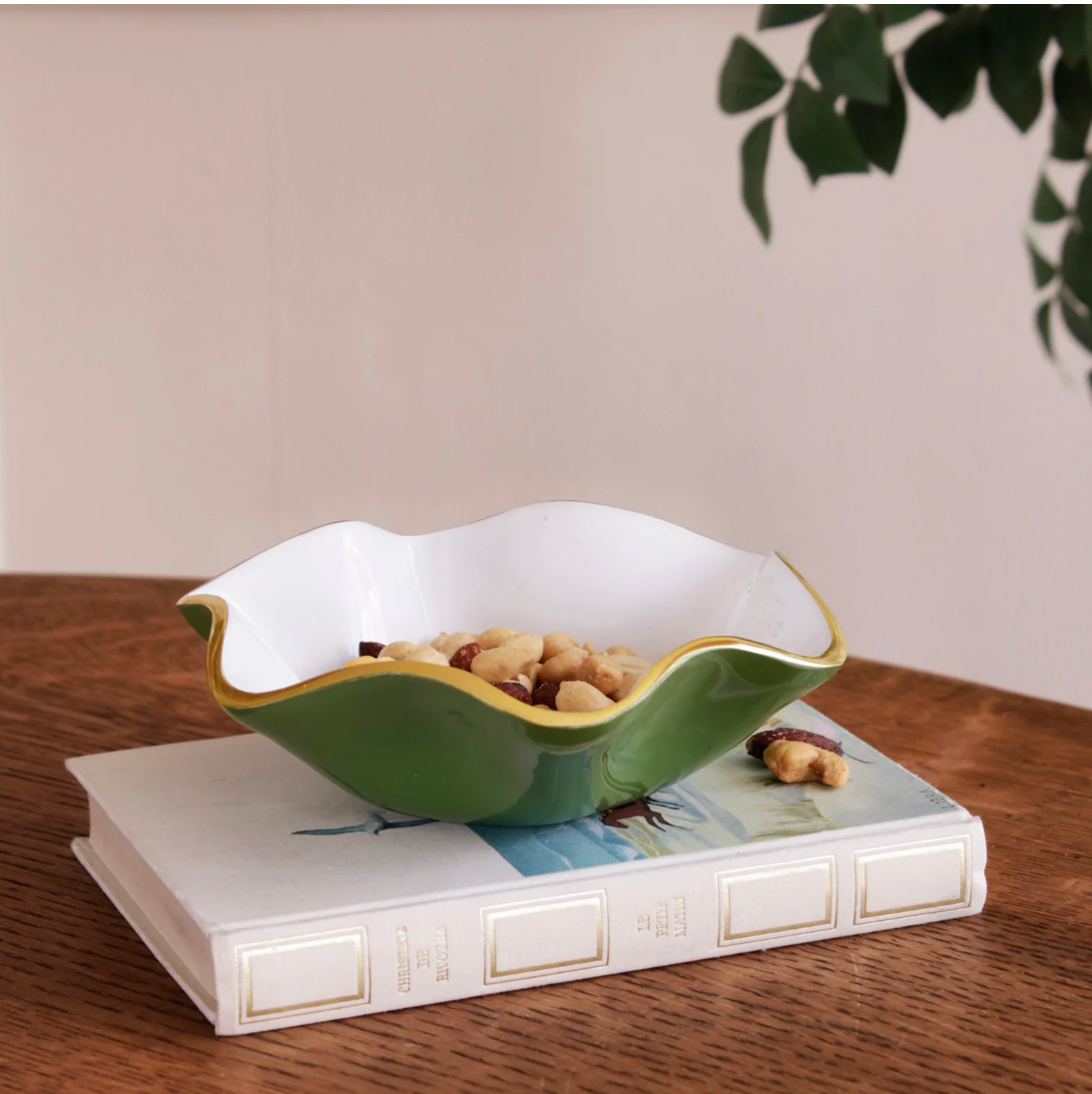 ENCANTO Carola Small Round Bowl | Leaf Green and White