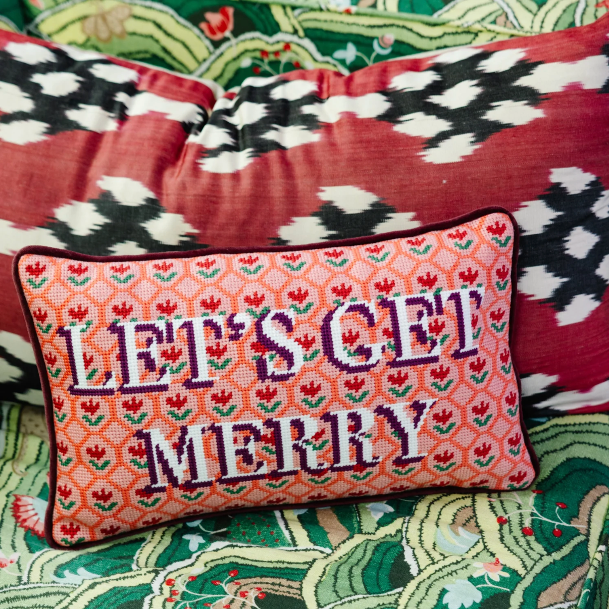 Let's Get Merry Needlepoint Pillow