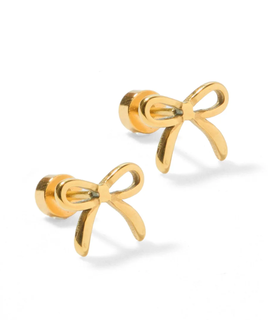 Sadie Bow Gold Screwback Stud Earrings