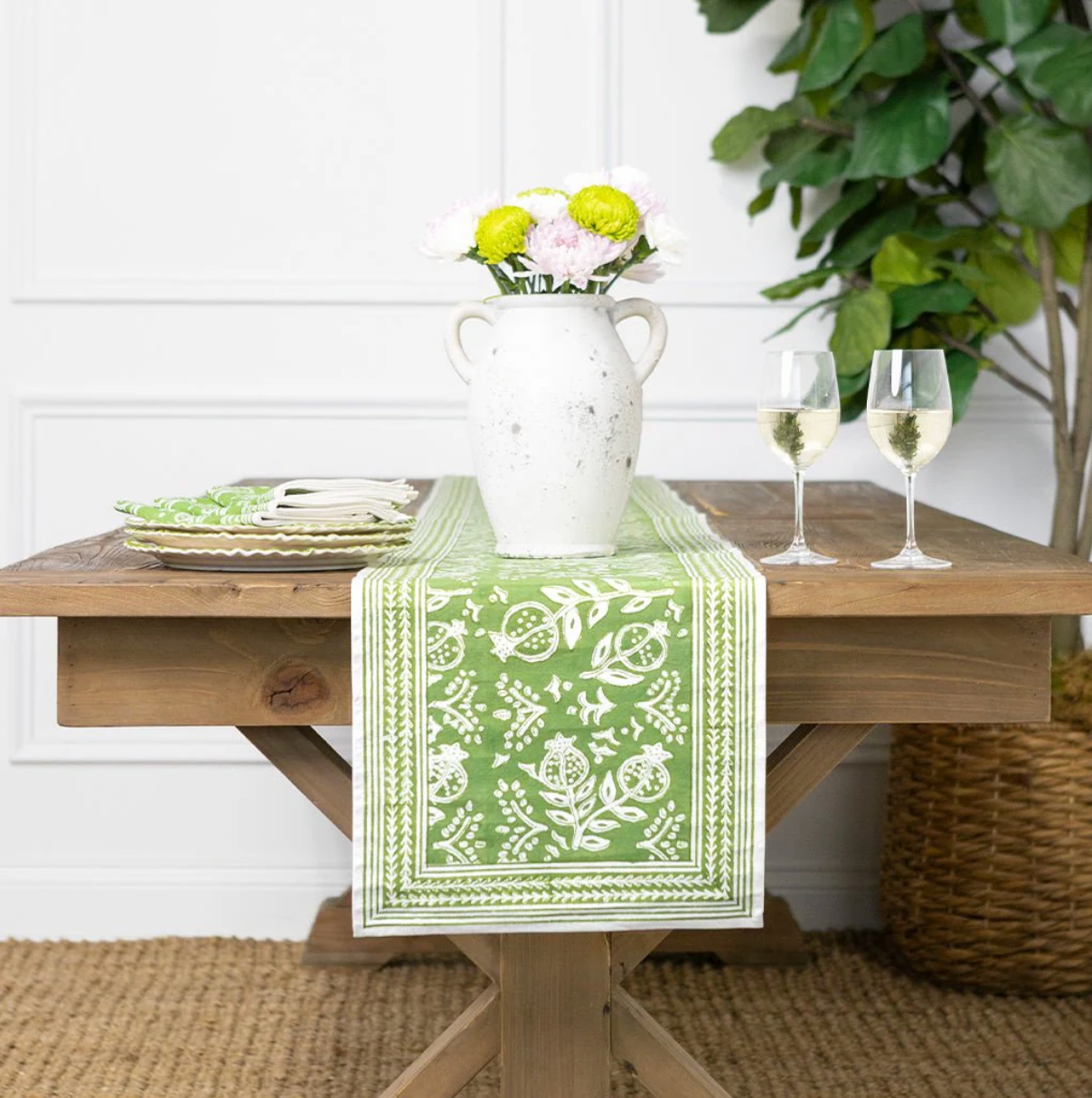 Pomegranate Green Table Runner