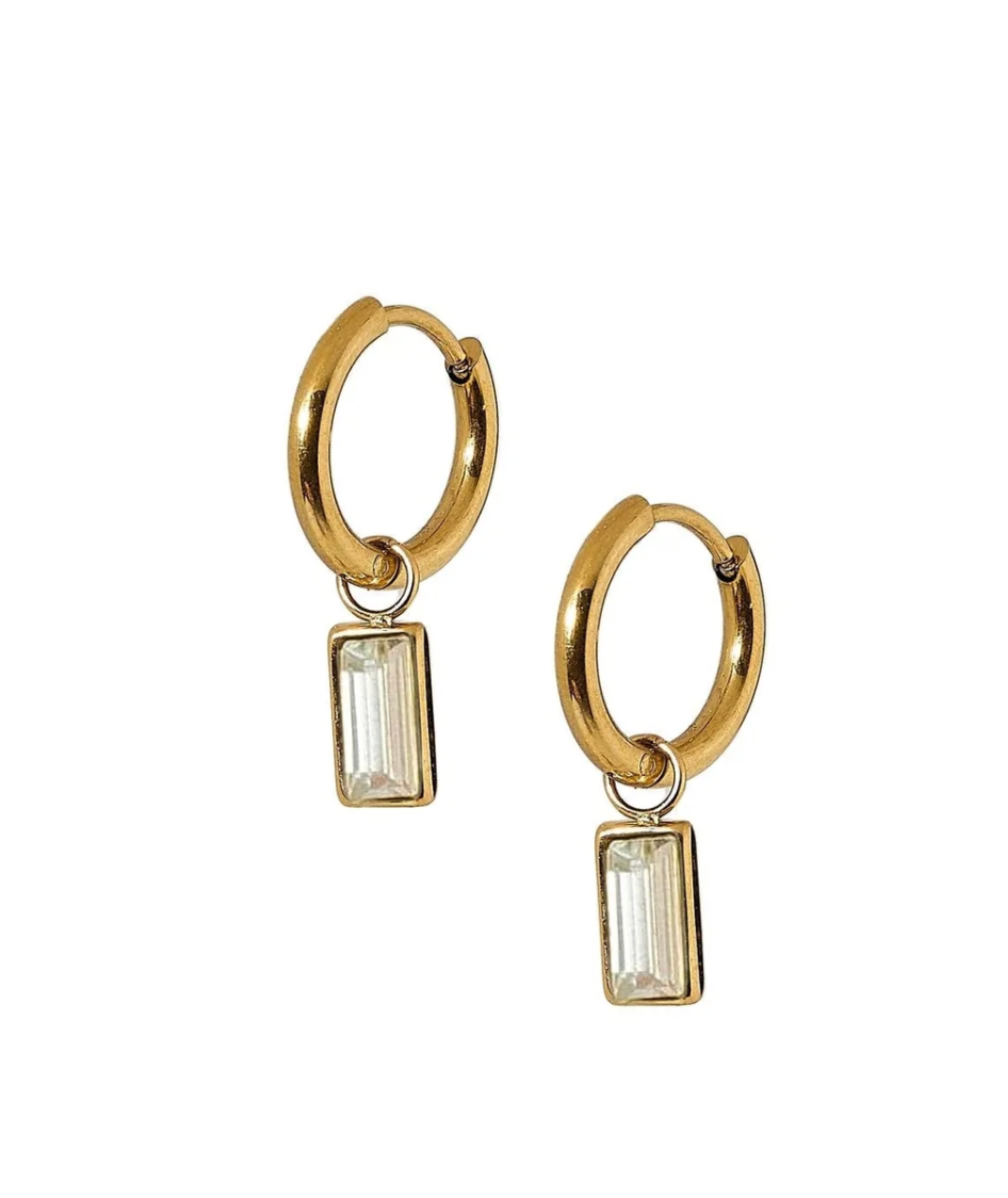 Edith Clear Huggie Charm Earrings