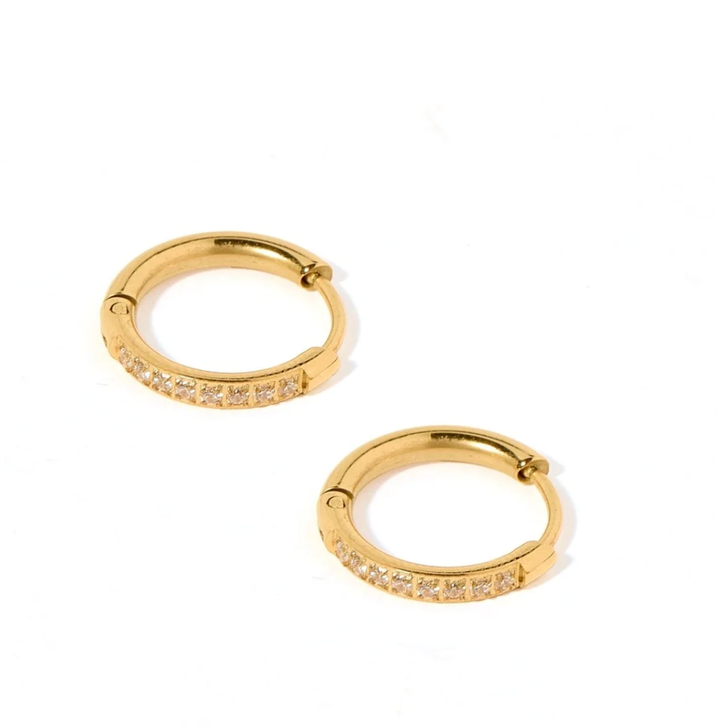 Scarlett Hoop Gold CZ 12mm Huggie Earrings