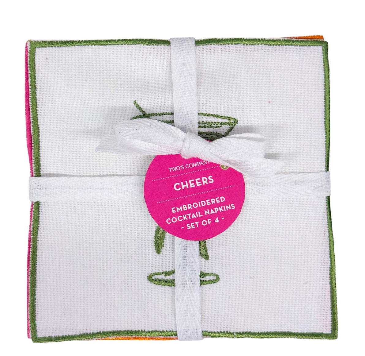 Cheers Set of 4 Embroidered Cocktail Napkins