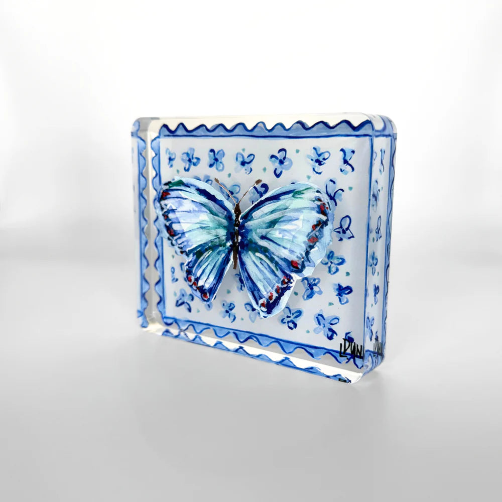 Blue Butterfly on Floral Block