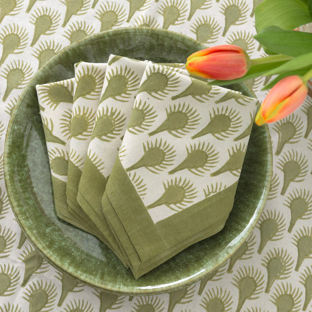 Geo Feather Moss Napkin | Set of 4