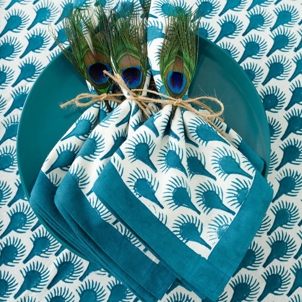 Geo Feather Teal Napkin