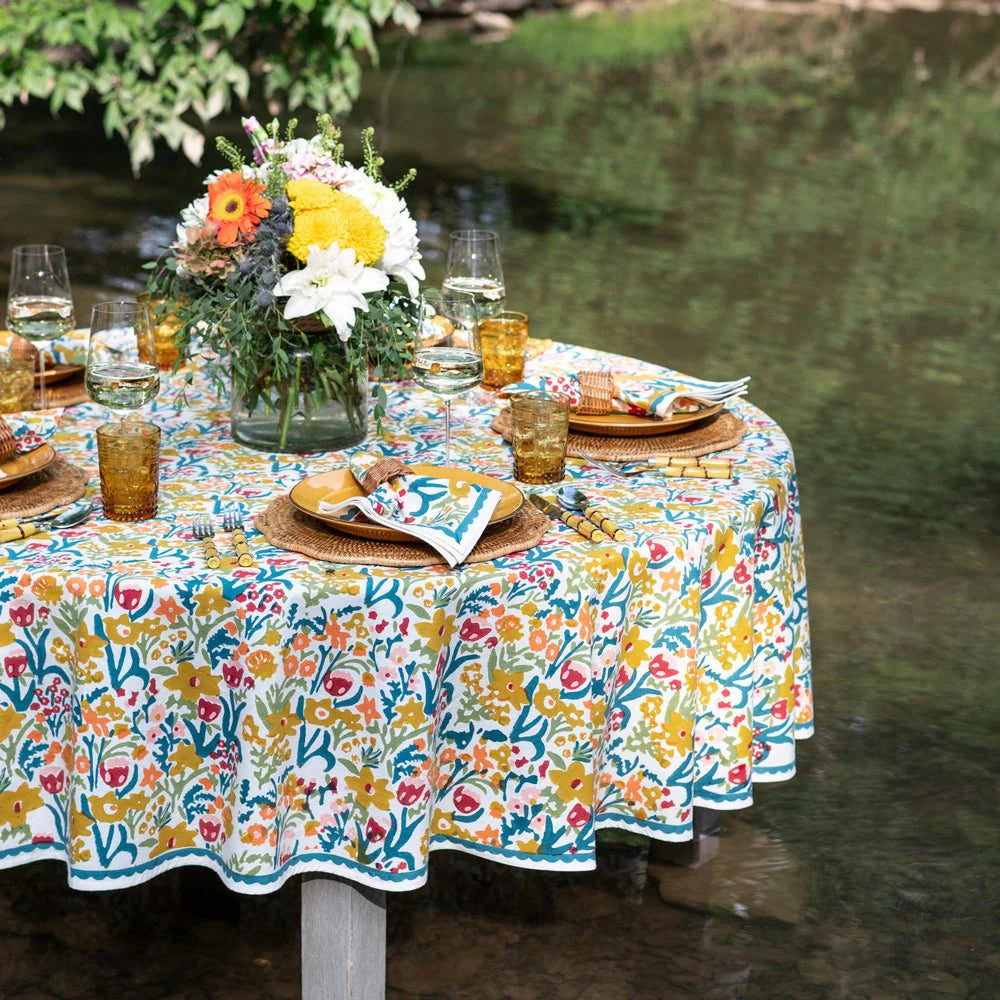 Teal Garden Tablecloth - 108" Round
