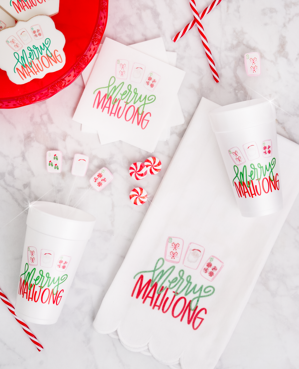 Merry Mahjong Christmas Styrofoam Cup | Set of 10, 20 oz