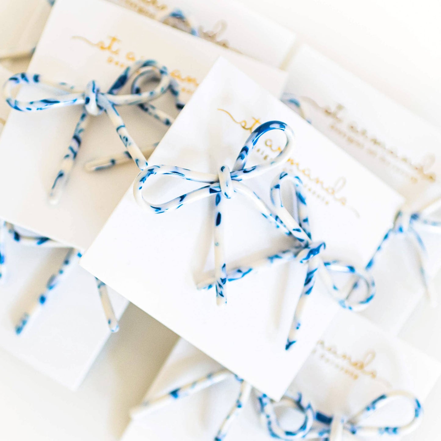 Blue and White Bow Earrings