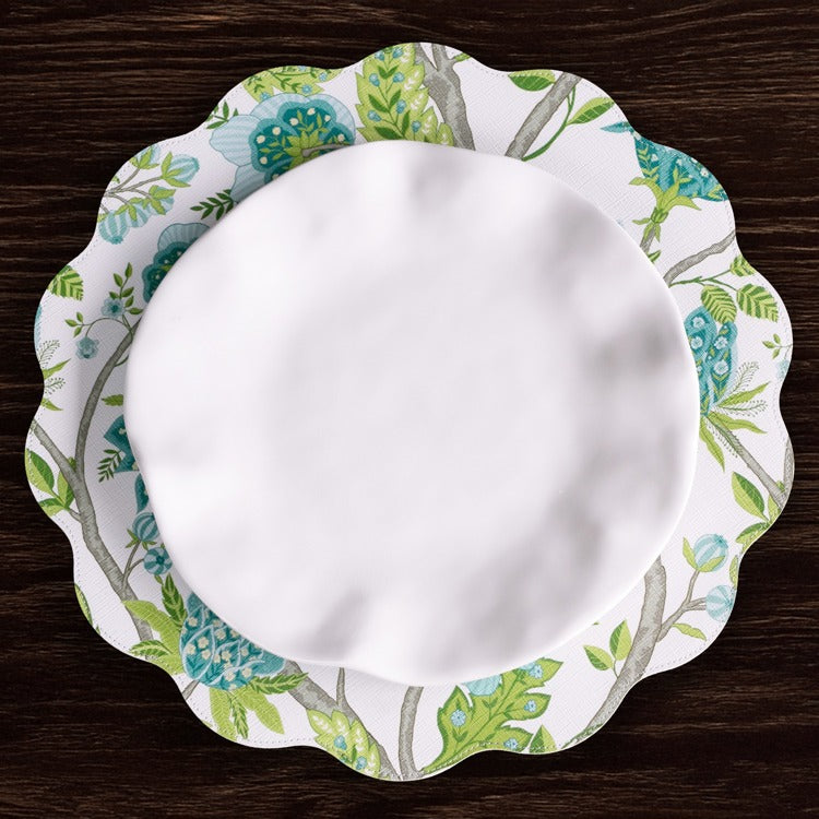 VIDA Blooms & Branches Reversible Round Placemat Set | Teal & Green