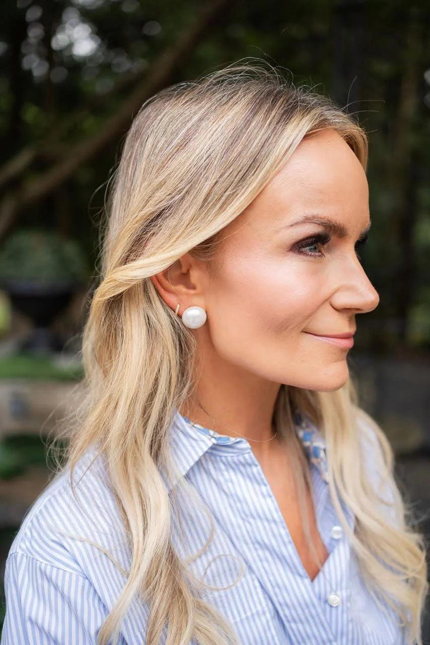 Barrett Flat Pearl Stud Earrings | 18mm