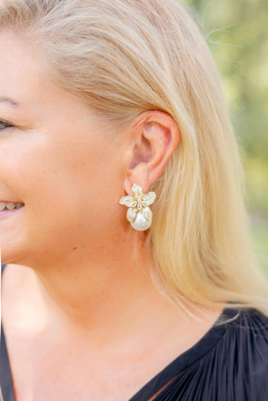 Beth Rhinestone & Pearl Earrings | Gold