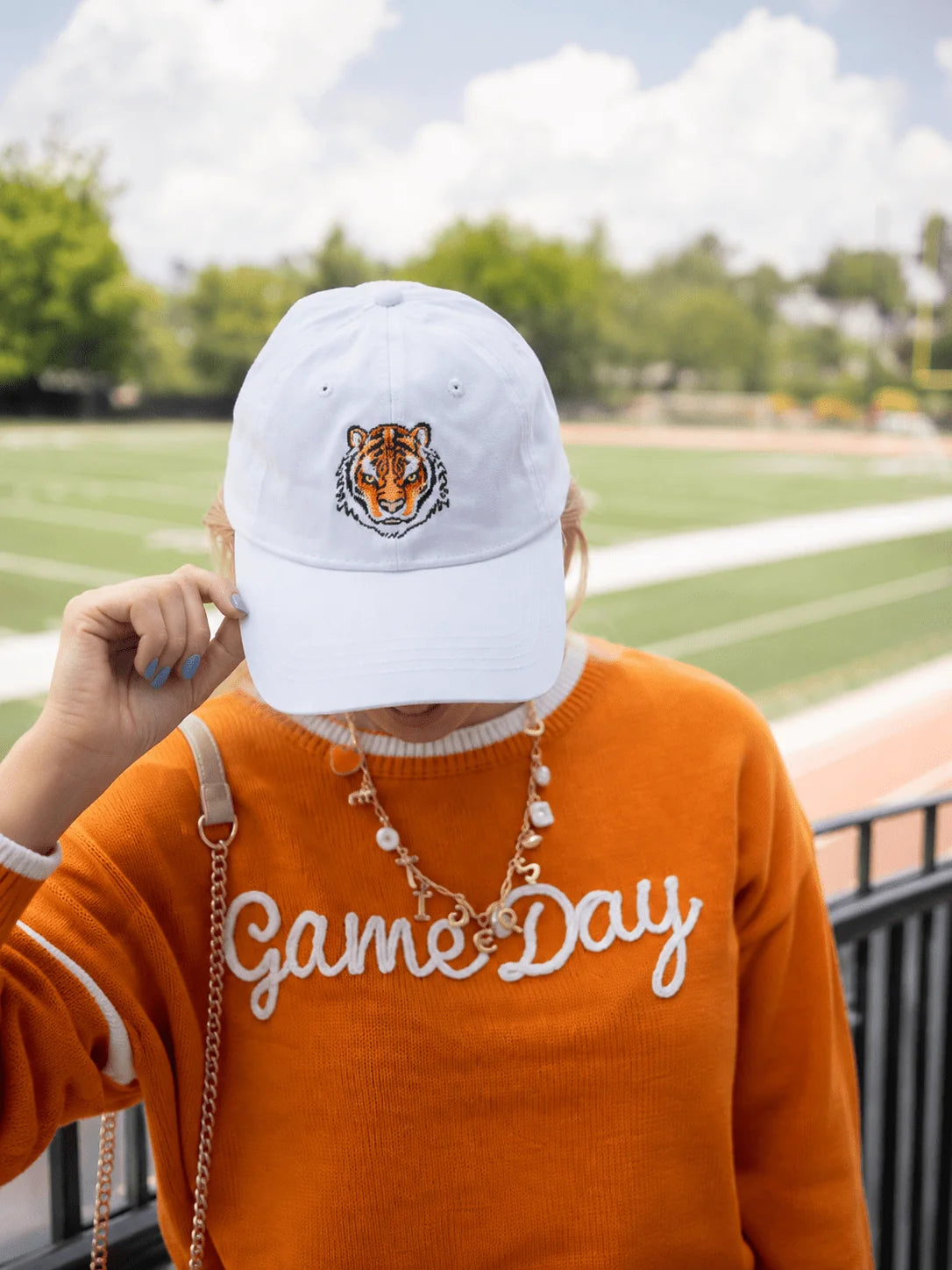 Tiger Needlepoint White Hat