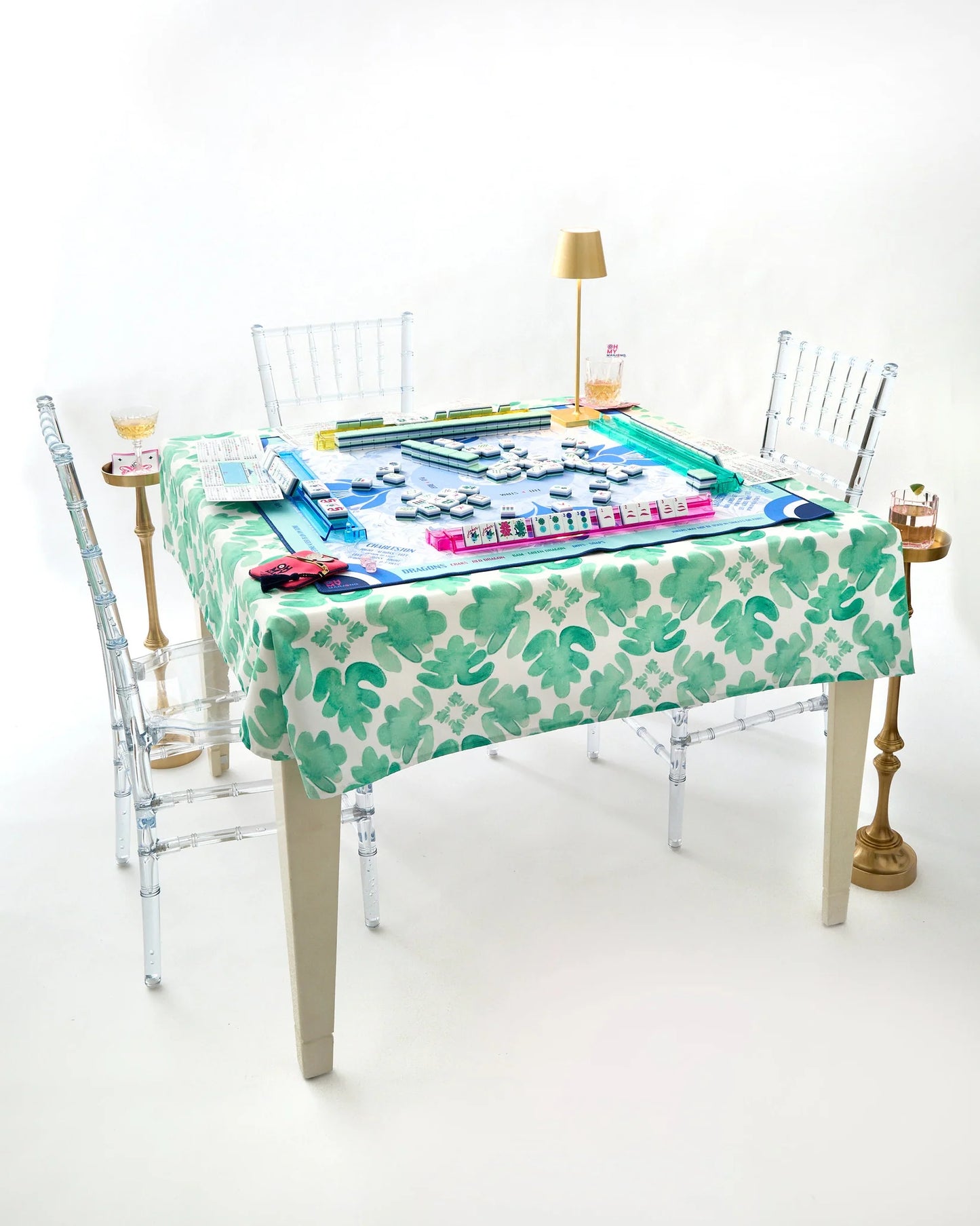 Mahjong Instructional Green Tablecloth, Sage Fresco